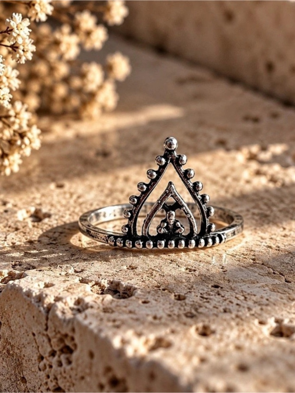 Triangle Statement Ring in Silver tone